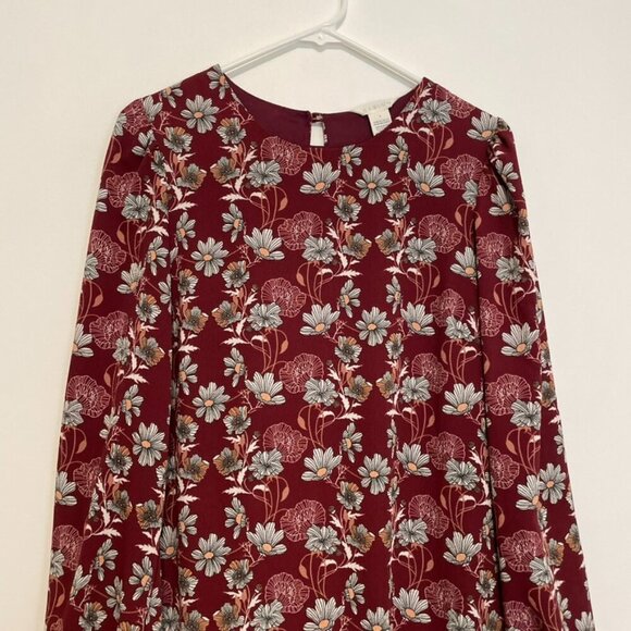 NEW NWT CASLON Floral Print Long Sleeve Drop Waist Mini Dress Burgundy Maroon S - Picture 5 of 15